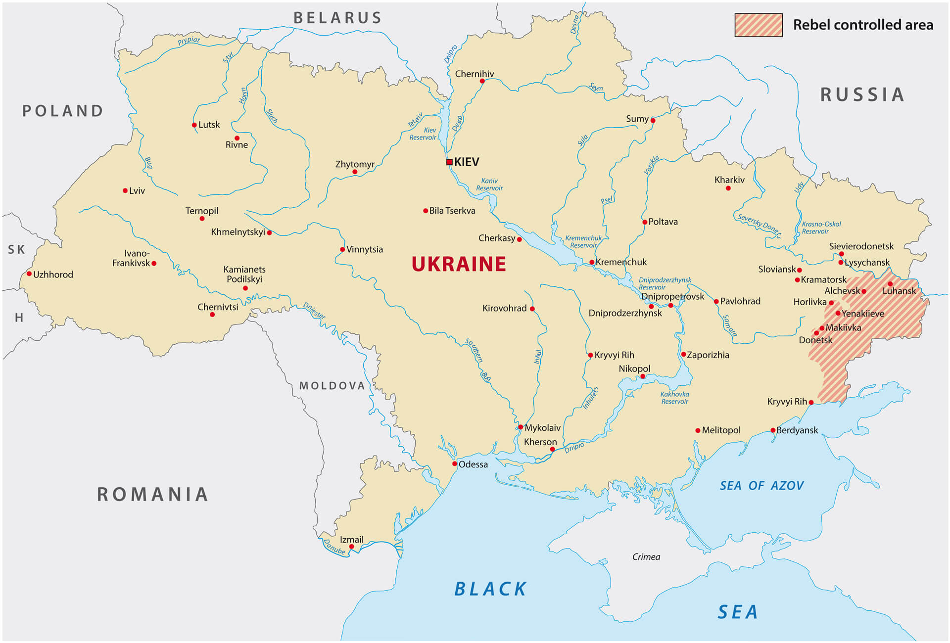 Carte de la zone controlee par les rebelles ukrainiens